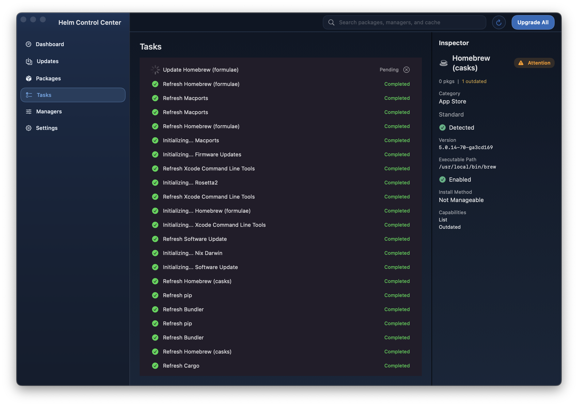Tasks tab showing task list with status indicators.