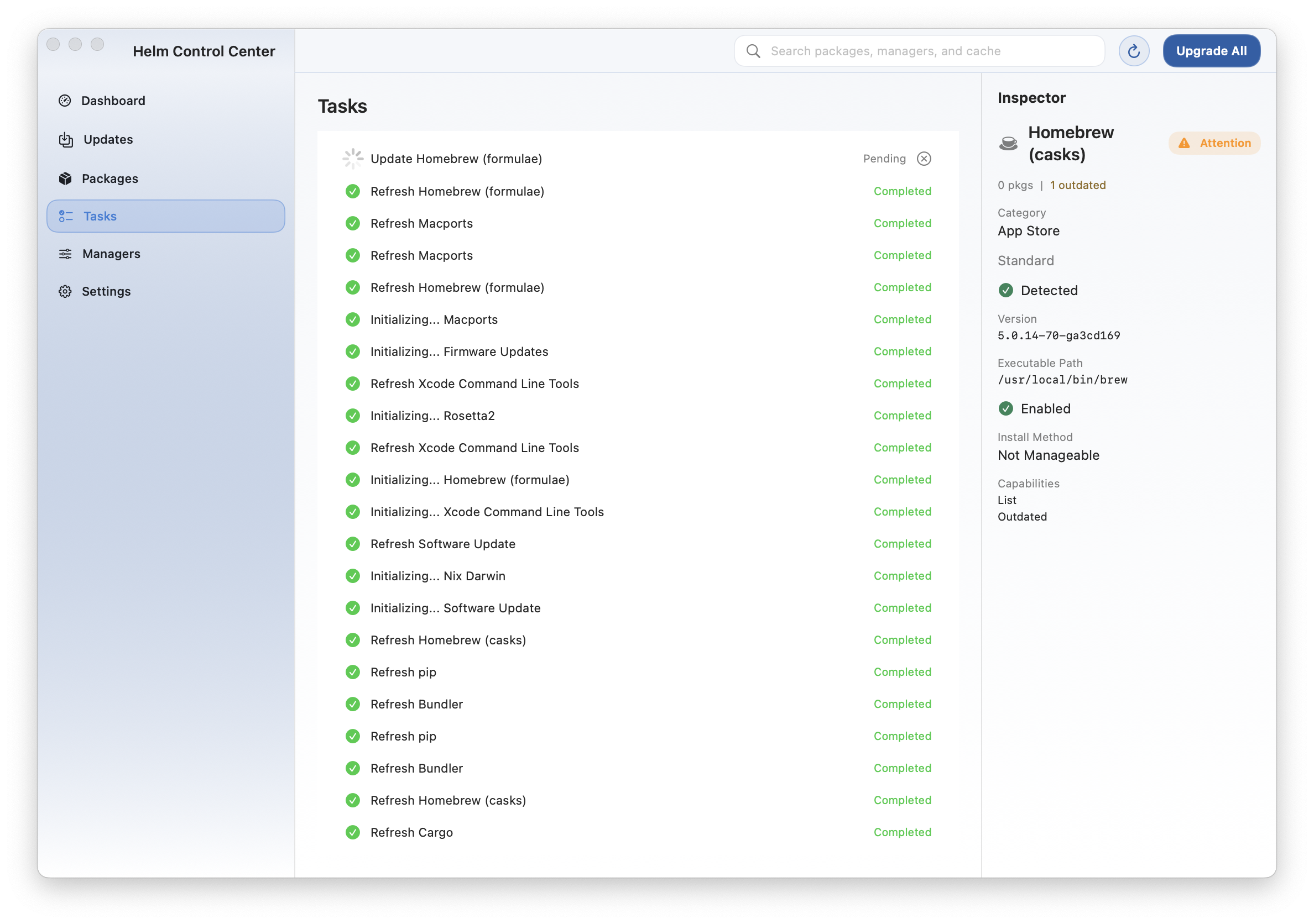 Tasks tab showing task list with status indicators.