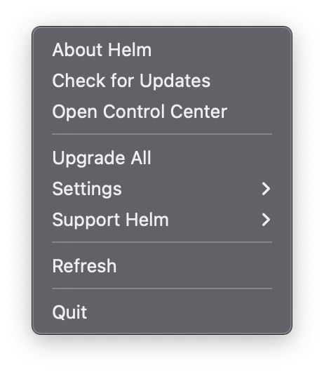 Right-click status menu with quick actions.